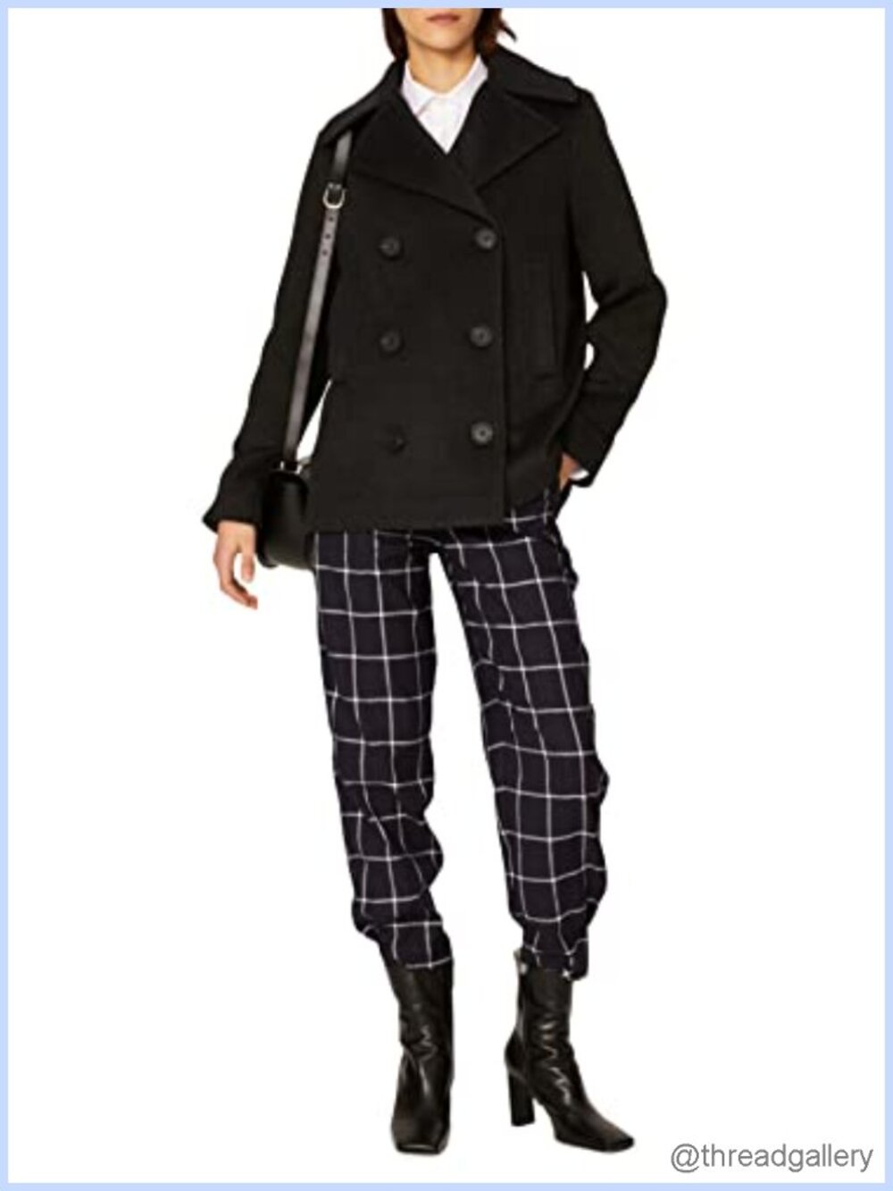 Wool Pea Coat Double Breasted Wide Lapel Boxy Fit